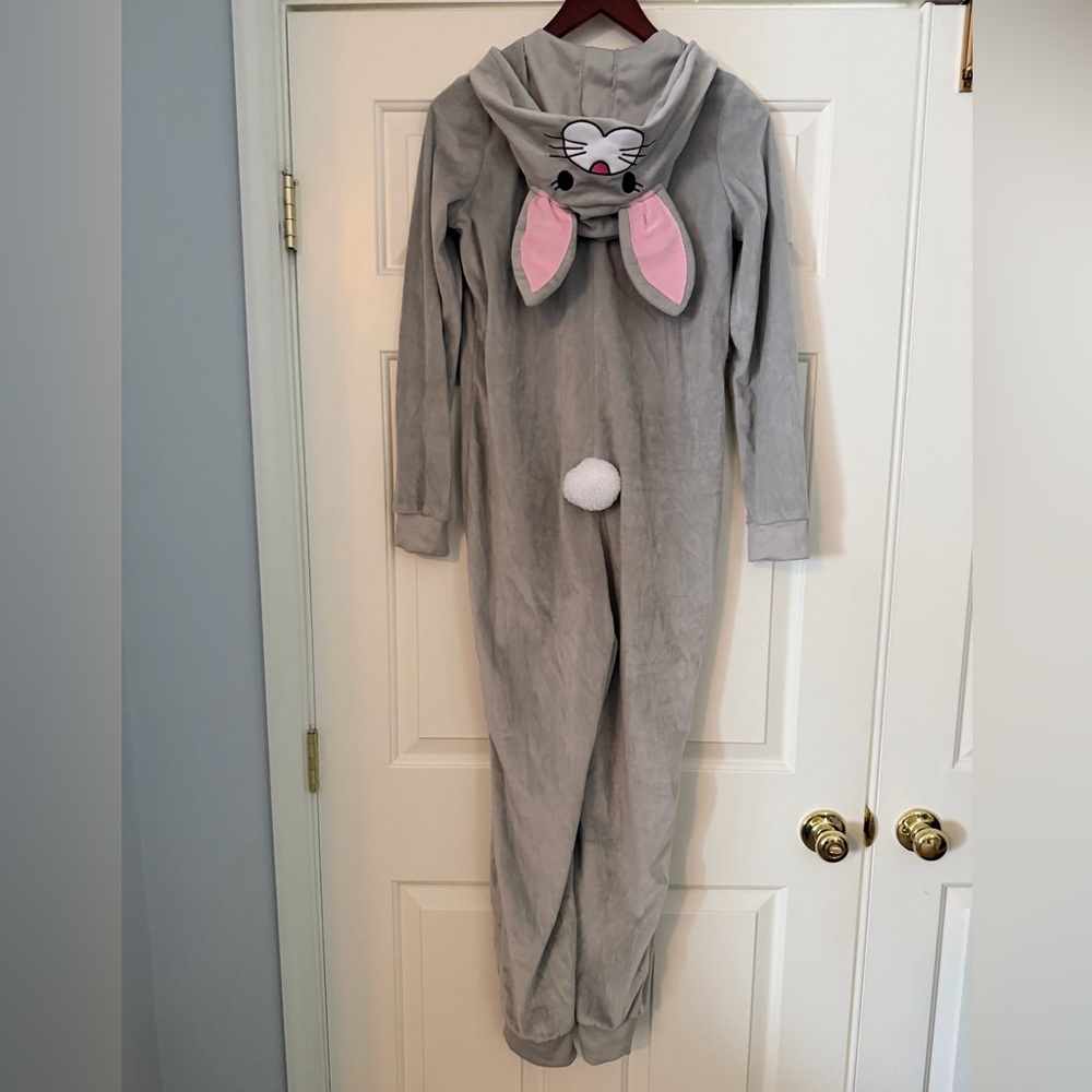 Gray Bunny Onesie with Pink Ears, kids XL